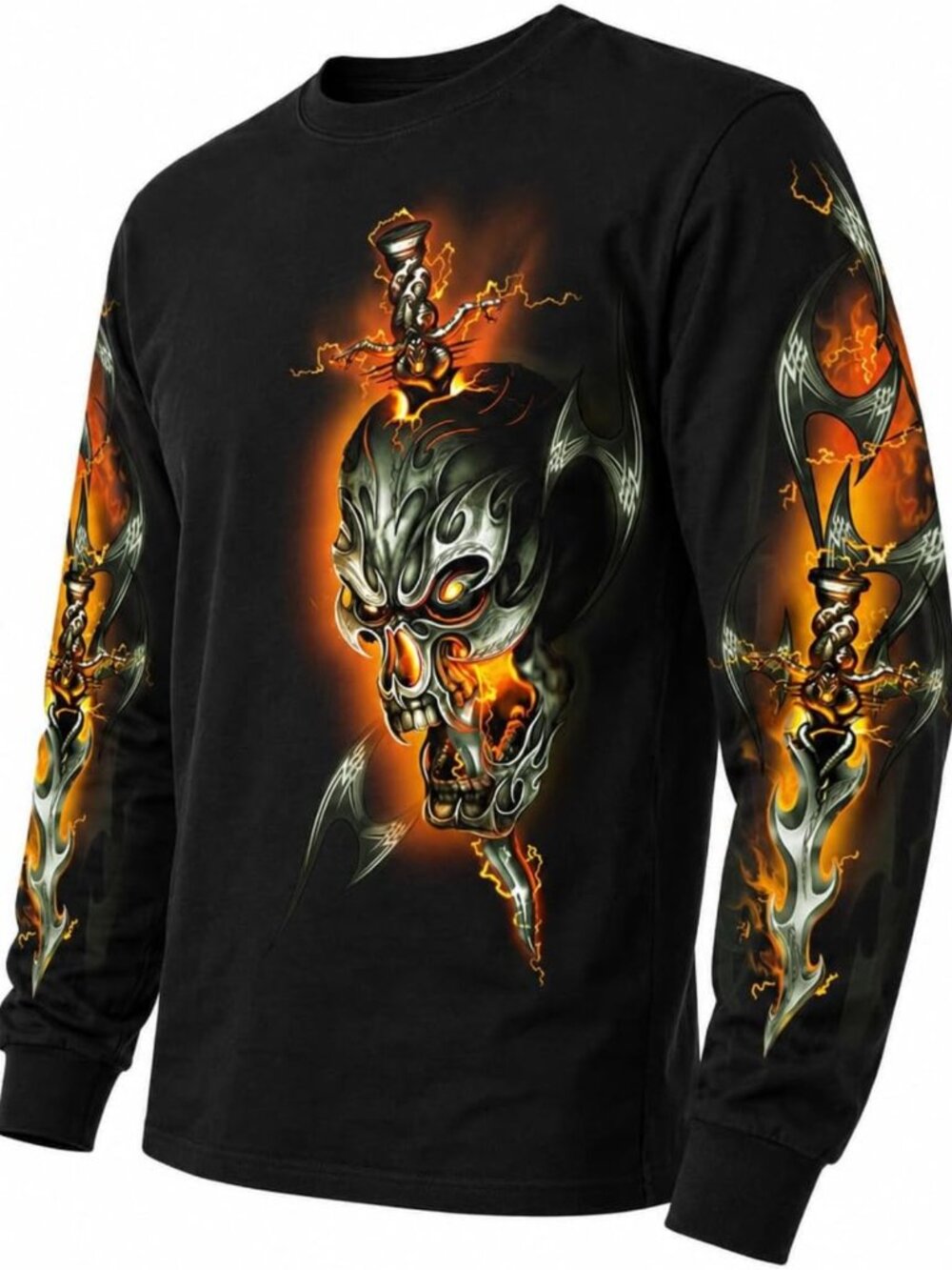 Hot Leathers Black Electric Skull Long Sleeve T-Shirt